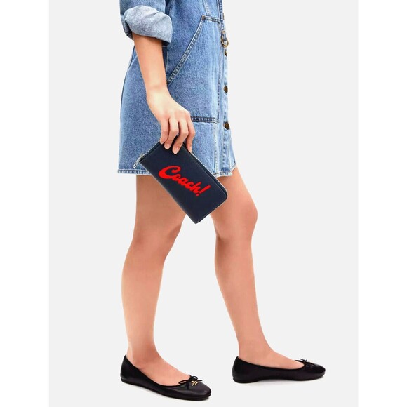 New Coach CU381 Long Zip Around Wallet with Coach Graphic Denim Multi - Picture 2 of 5